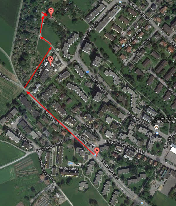 Map visualizing the route to the location